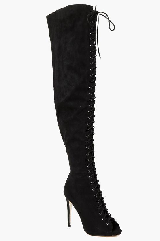 Lucy Lace Up Peeptoe Over The Knee Boot